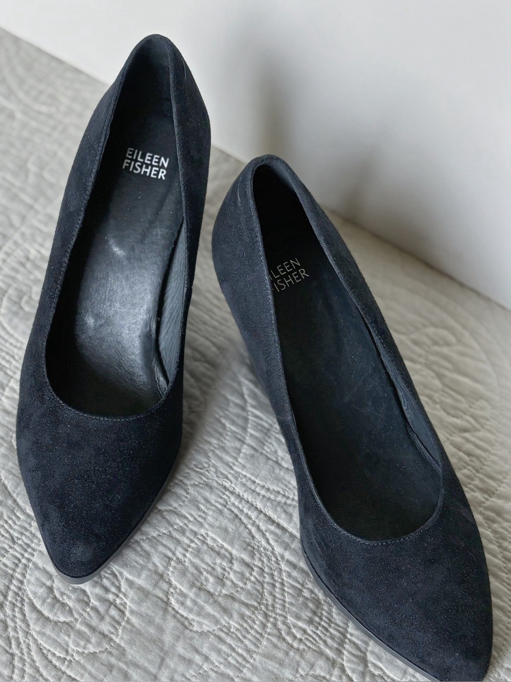 Eileen Fisher Black Suede Pointed Wedge Pumps